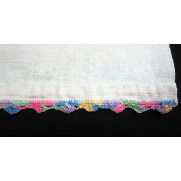 Flour Sack Linen His and Hers Towels Embroidered Crochet Edge Vintage 1950s - Picture 9 of 11